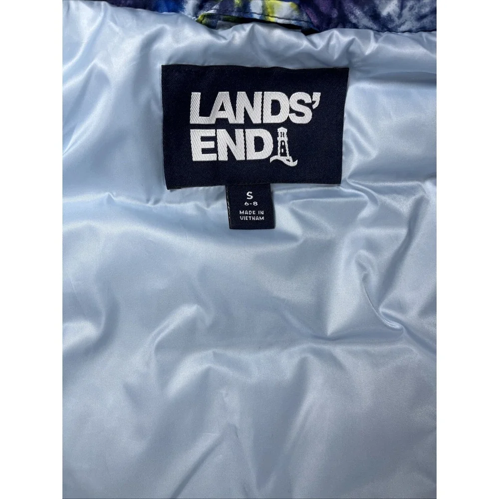 Lands'‎ End Puffer Vest Womens S Quilted Down Full Zip Purple Tie Dye Gorpcore